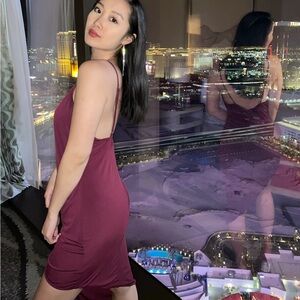 Elegant Burgundy Asymmetrical Slinky Dress